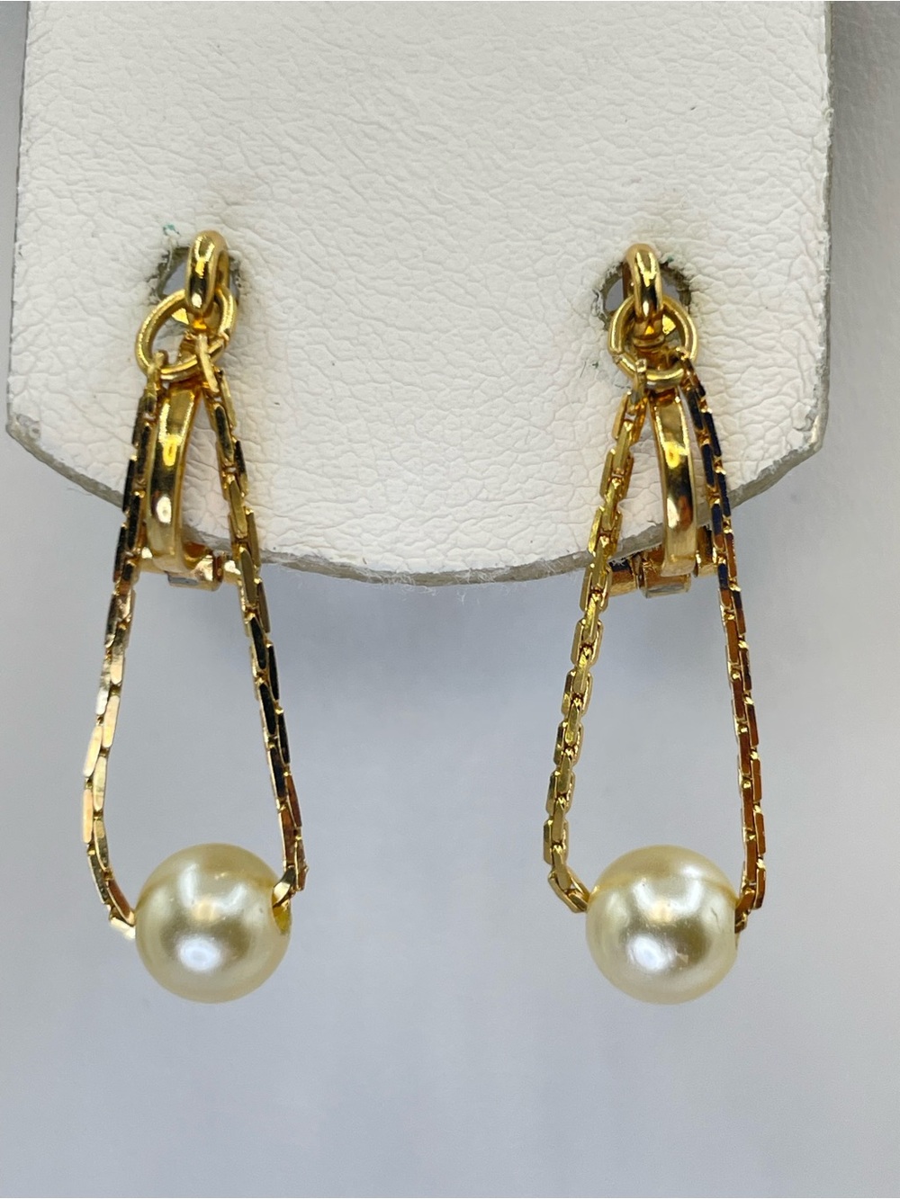 Napier Gold Tone Faux Pearl Dangle Clip On Earrings Vintage Classic